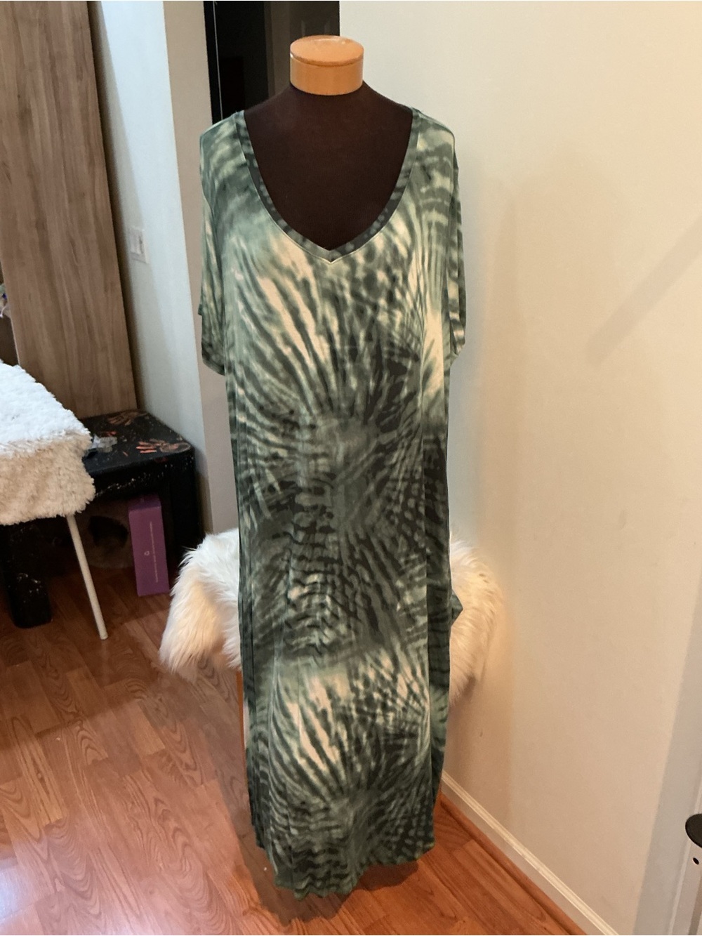 NWT Sonoma Goods for Life 3X Green Tie-Dye Lounge Maxi Dress Plus Size - Picture 3 of 14